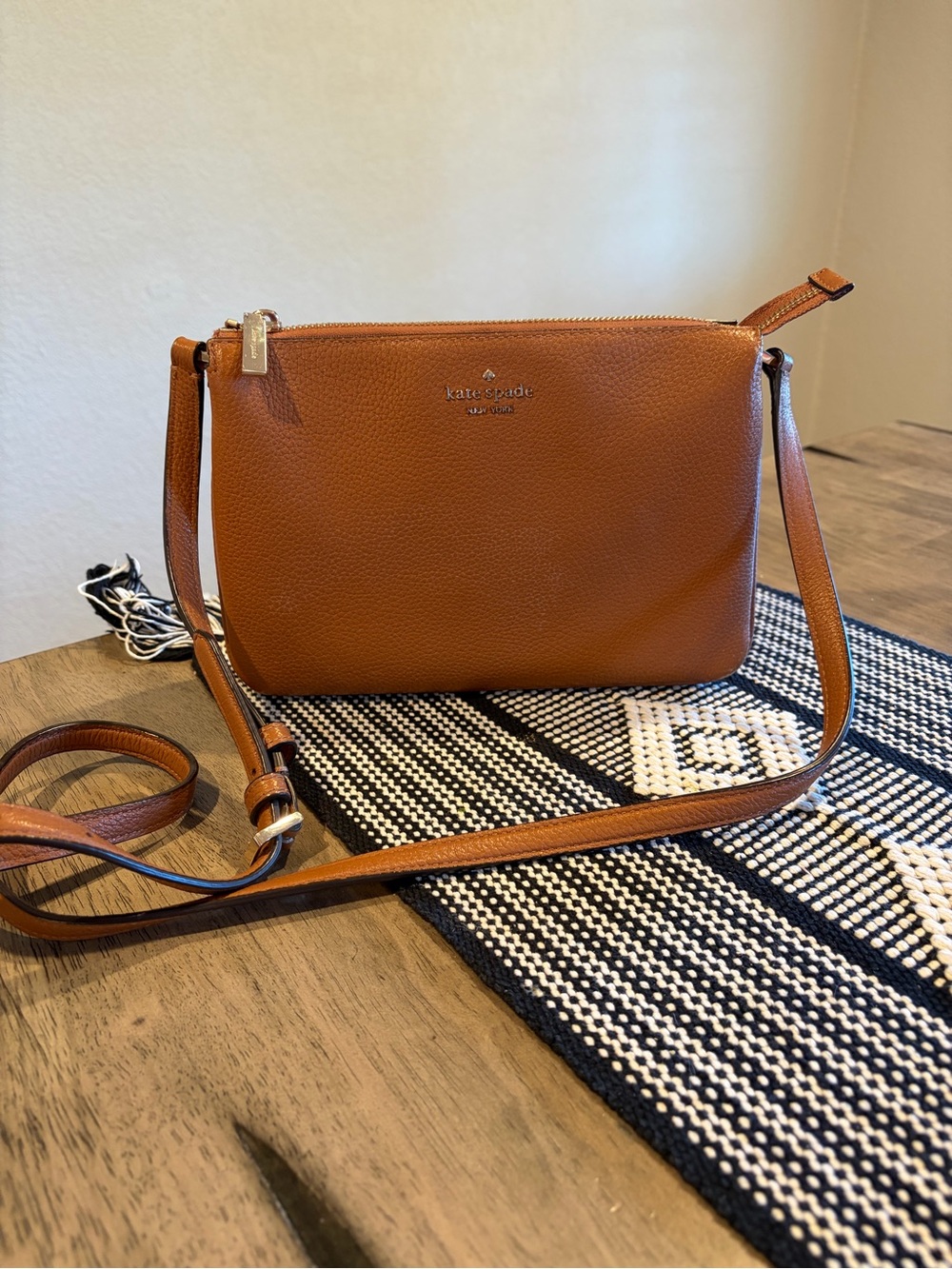 kate spade Pebbled Leather Crossbody in Cognac Brown